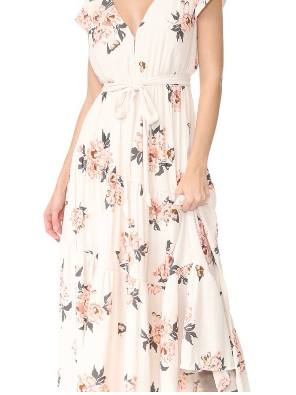 FREE PEOPLE All I Got Printed Floral Maxi Dress Ivory Pink Boho Style Size 6